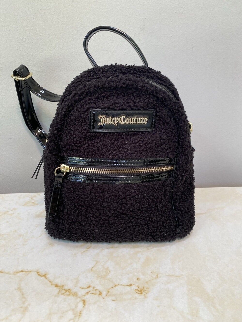 New Juicy Couture Black Teddy Sherpa Mini Backpack